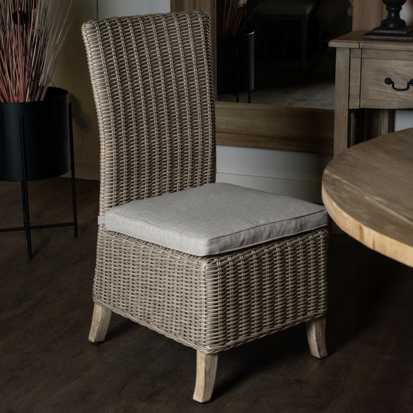 Hill Interiors Capri outdoor dining chair from behind showing the supportive backrest
