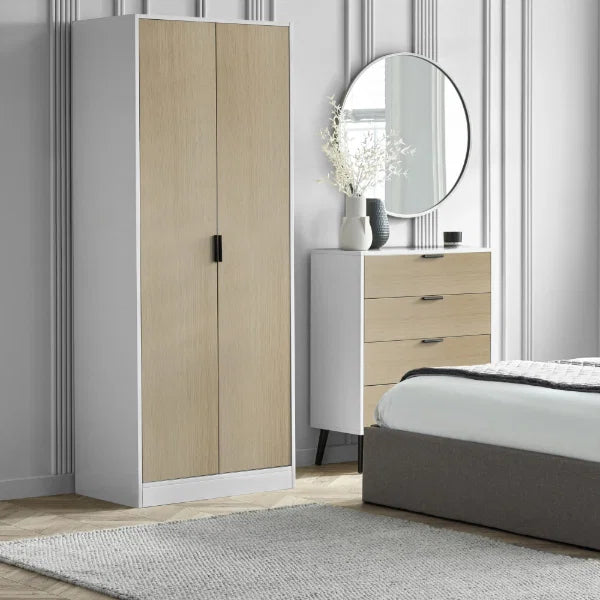 Alba 2 Door Wardrobe – White & Oak – Fresh Two-Tone Compact Design | Julian Bowen