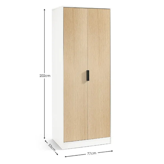 Alba 2 Door Wardrobe – White & Oak – Fresh Two-Tone Compact Design