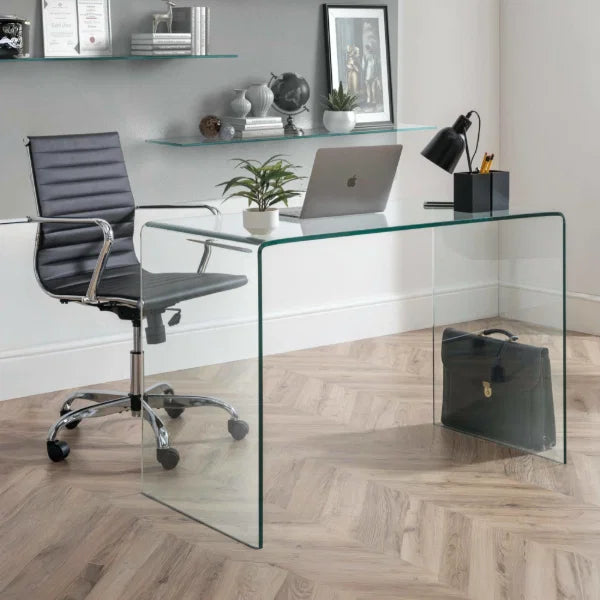 Amalfi Desk – Clear Glass – Curved Tempered Glass Design – No Assembly Needed | Julian Bowen