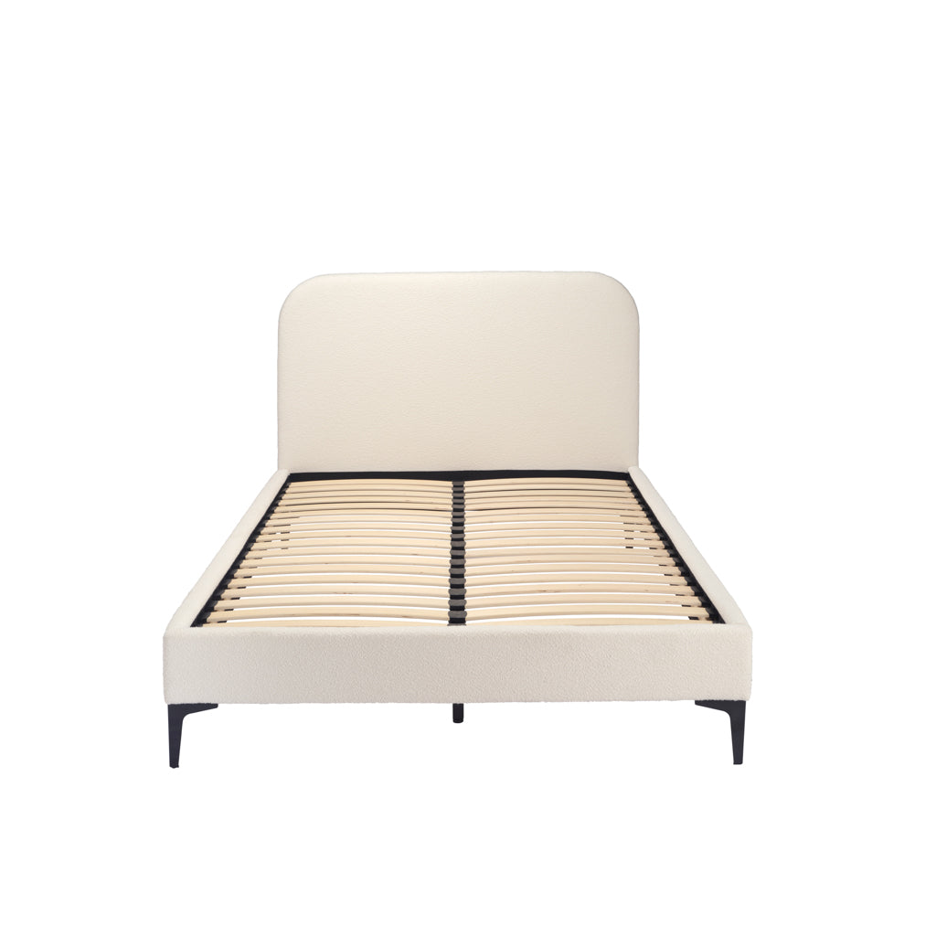 LPD Furniture Albany ivory bouclé double bed with curved headboard in a modern bedroom setting