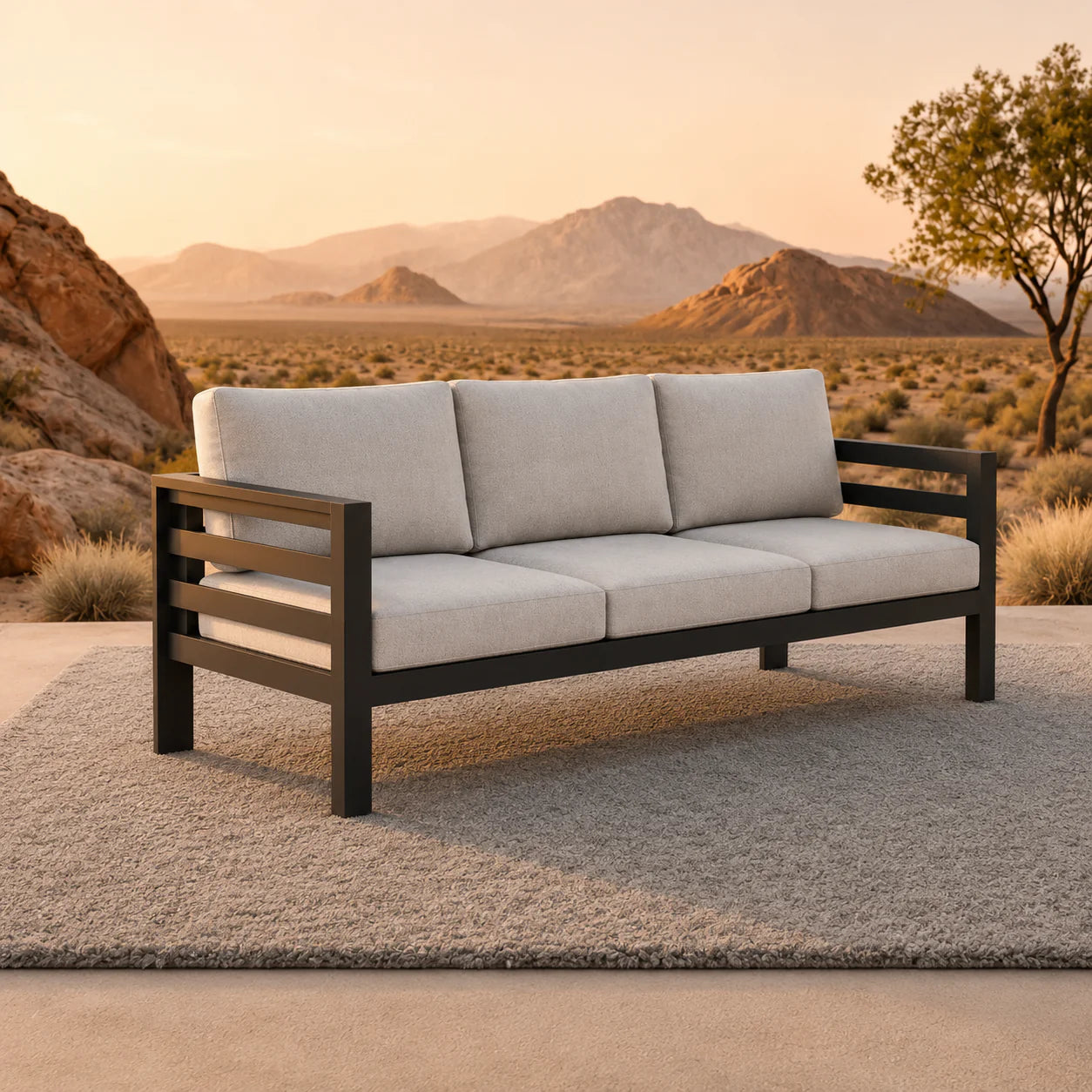 Furnish365 Andros 5 seater outdoor lounge set with aluminium frame and sintered stone table in a modern garden setting