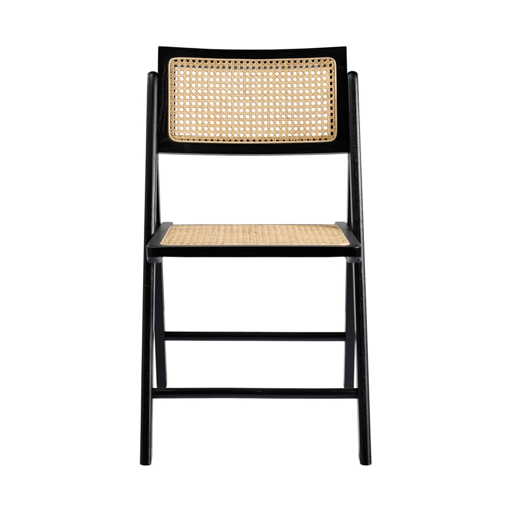 LPD Furniture Ashton black matte dining chair with rattan detailing and ash wood frame in a modern dining setting