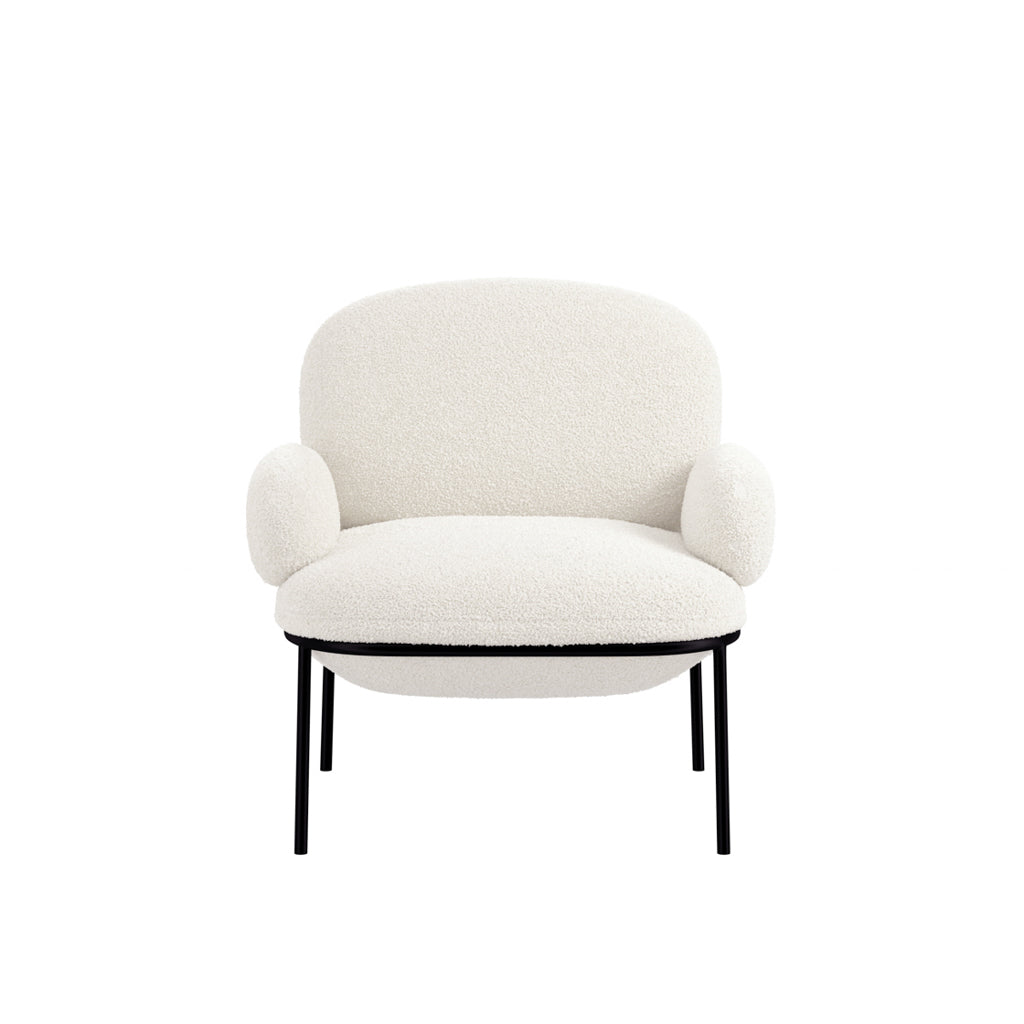 LPD Furniture Avery ivory sherpa fabric chair with matte black metal frame in a modern living room setting