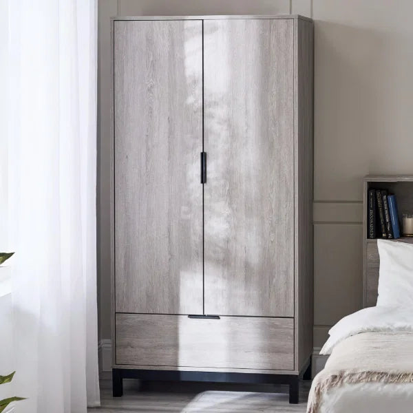 Bali 2 Door Wardrobe – Grey Oak – Compact Size Perfect for Smaller Bedrooms
