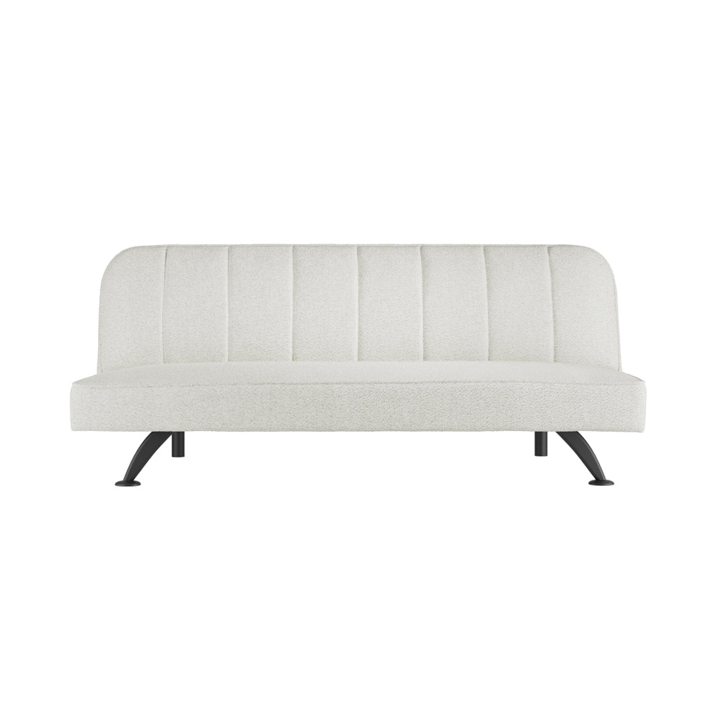 LPD Furniture Burlington ivory boucle sofa bed with matte black legs in a modern living room setting
