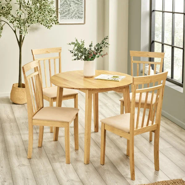 Coast Set of 2 Natural Oak Slat Back Dining Chairs – Upholstered Seats (Pre-order – May)