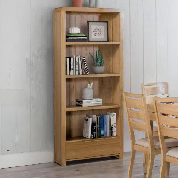 Curve Oak Tall Bookcase – Distinctive Curved Top – 5 Shelves – Elegant Design