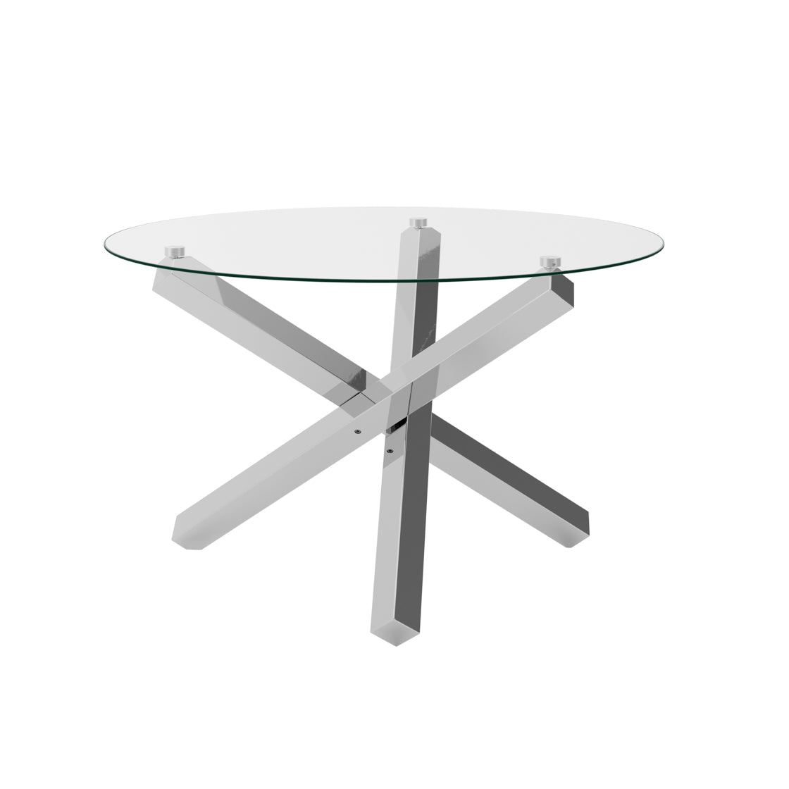LPD Furniture Capri clear glass dining table with polished silver legs in a modern dining setting