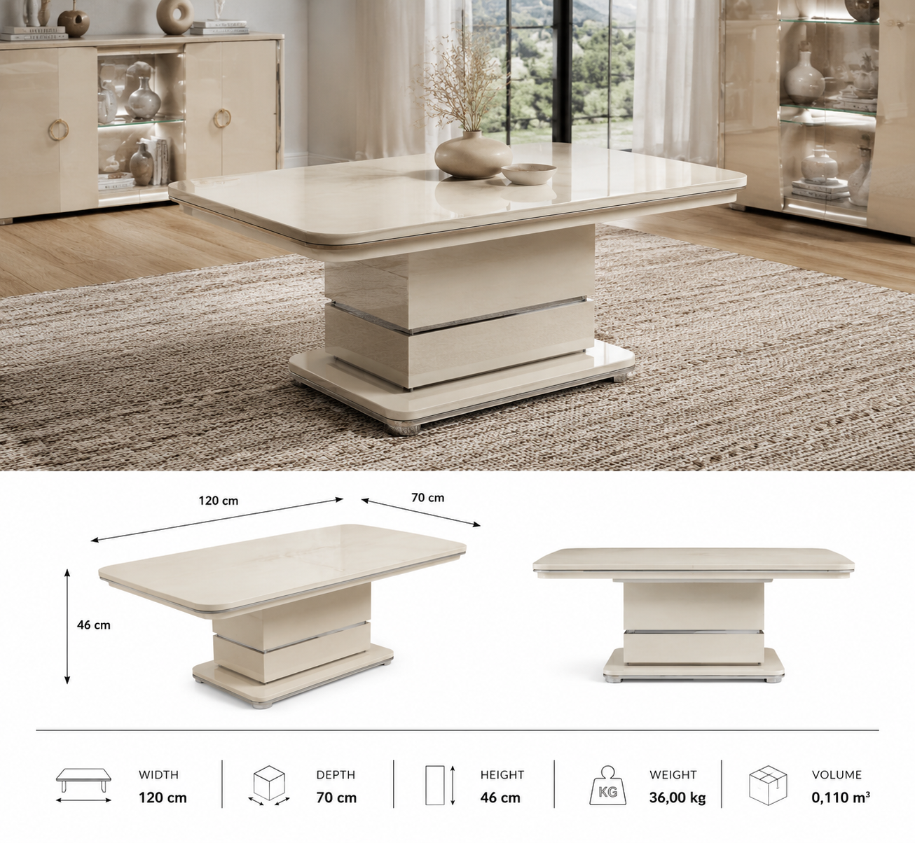 Modern Coffee Table – Italian Design, Spacious & Sturdy