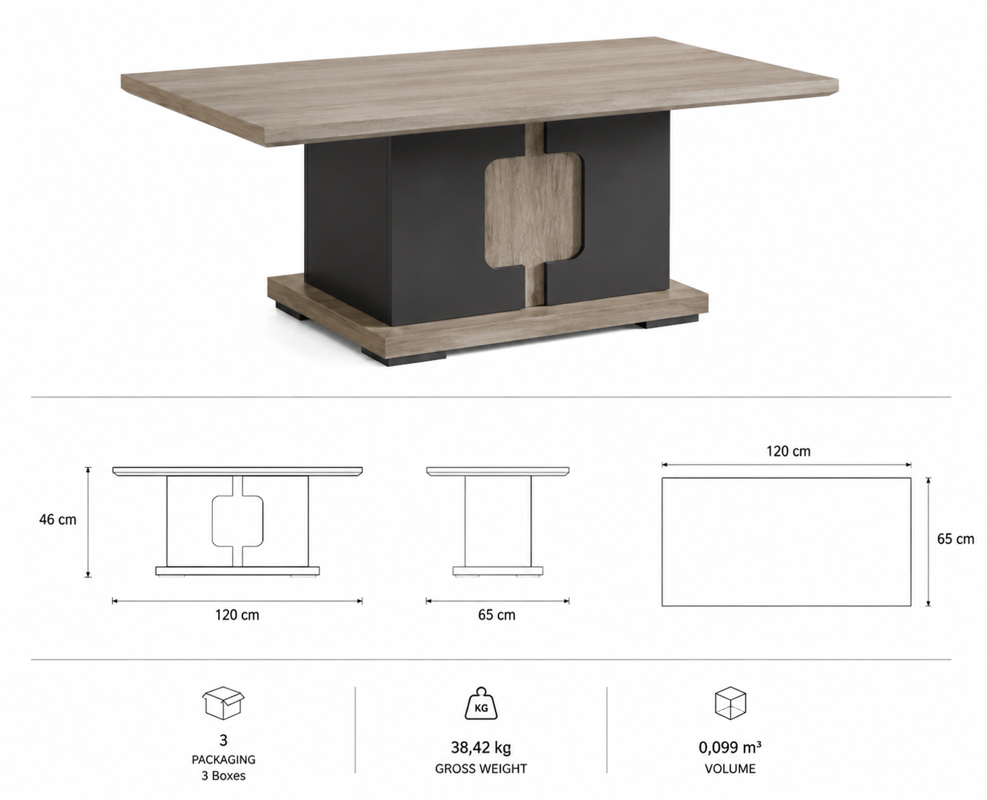 Square Coffee Table – Italian Design, Central Block Base