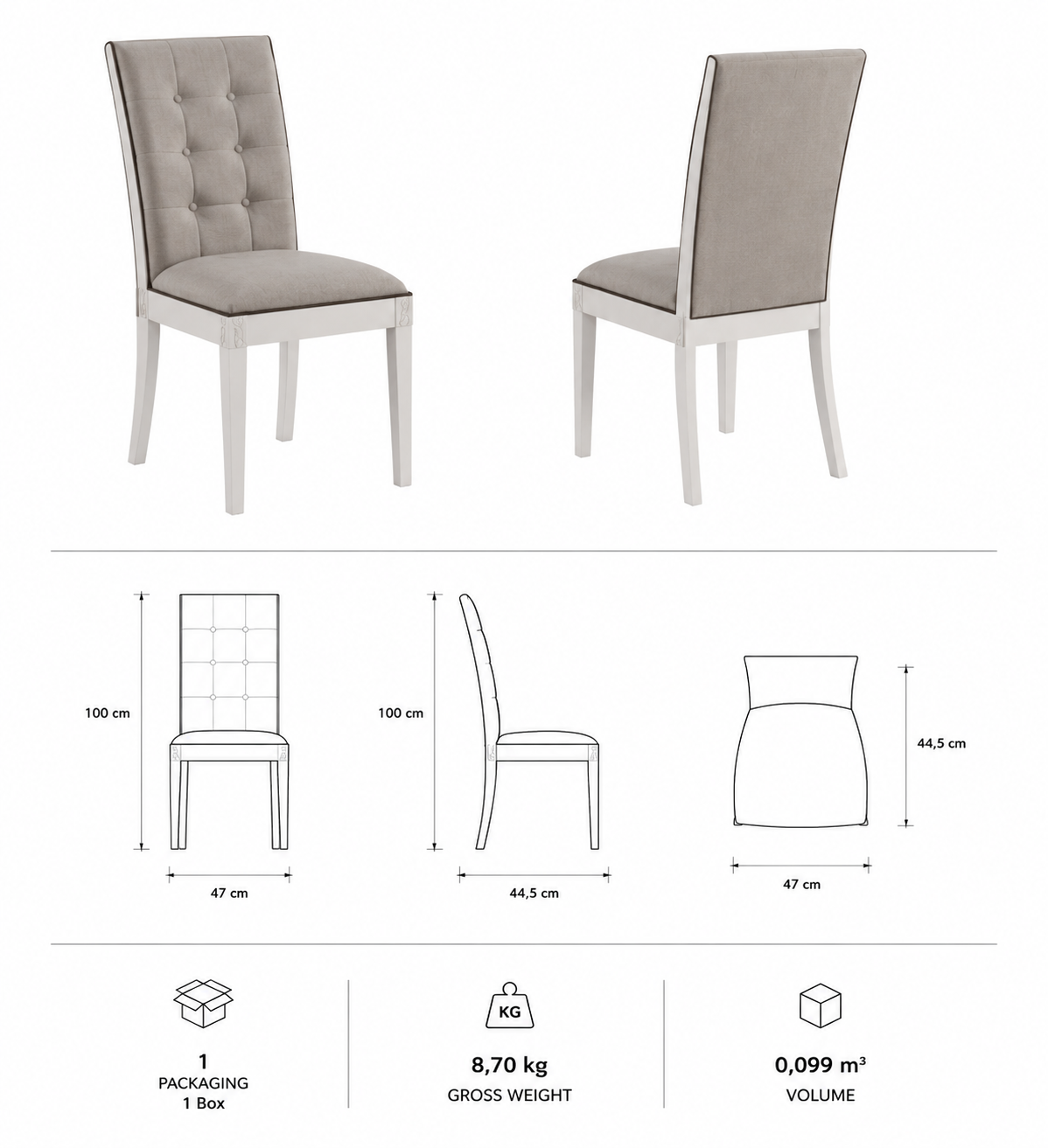 Fabric dining chair with cushioned seat and supportive backrest – Italian design, set of 2