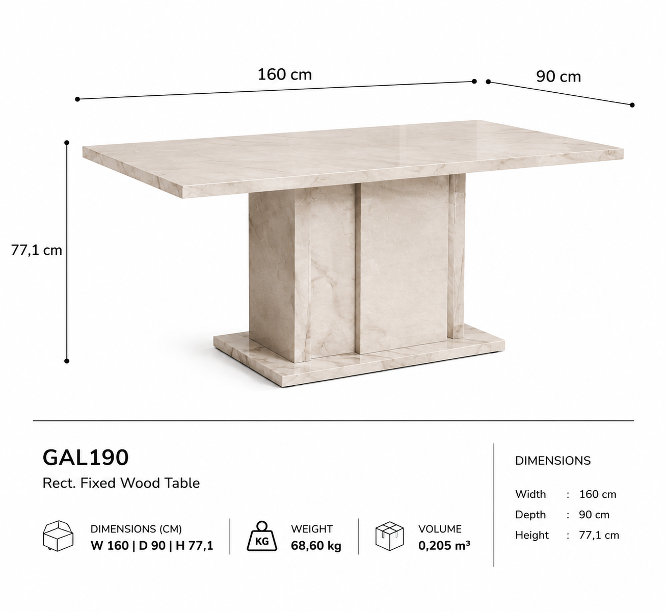 Fixed rectangular wood table – Italian design, solid and spacious for family dining