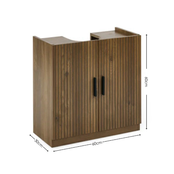 Hampshire Under Sink Bathroom Storage Unit – Walnut Effect – Space-Saving Design with Slatted Door (Pre-order – May)