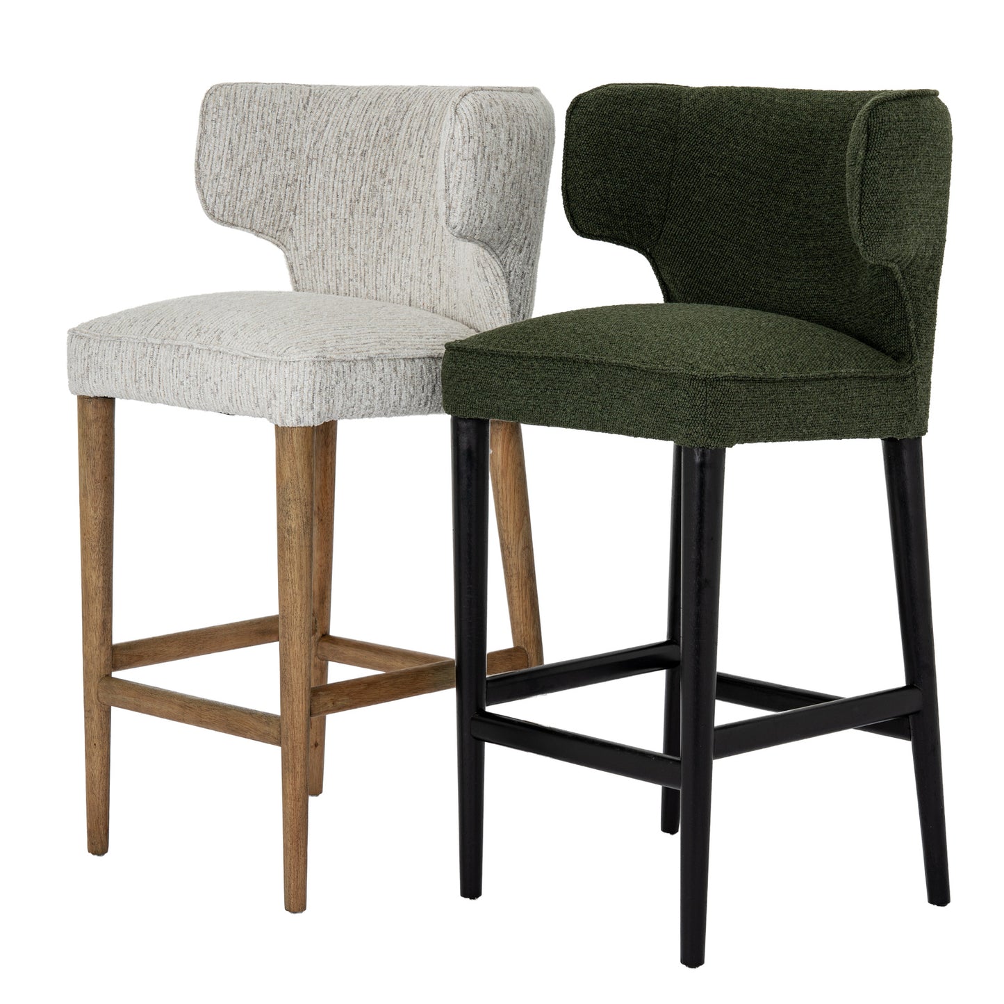 Hill Interiors Avia mist grey barstool showing the wooden leg frame and sturdy construction