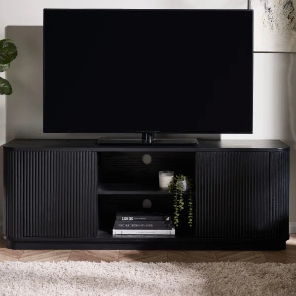 Louis Black Fluted TV Unit – Striking Textured Panels – Fits TVs up to 65