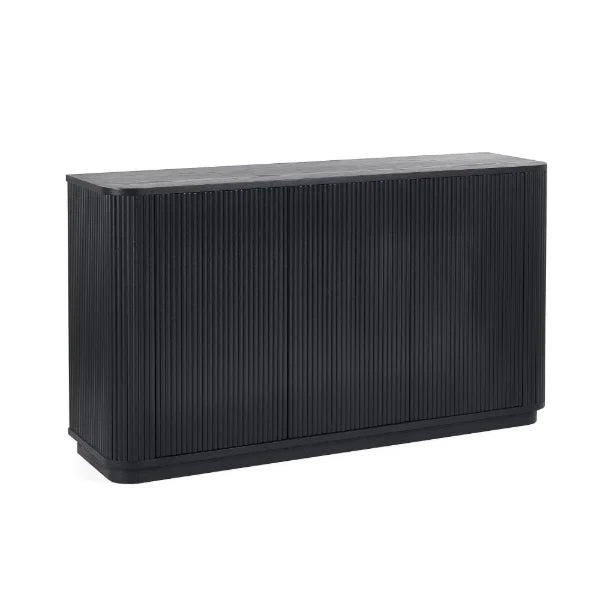 Louis Black Fluted Sideboard – Elegant Matt Black Finish with Push-Touch Cupboards