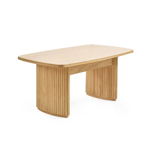 Louis fluted light oak compact coffee table in a modern living room setting