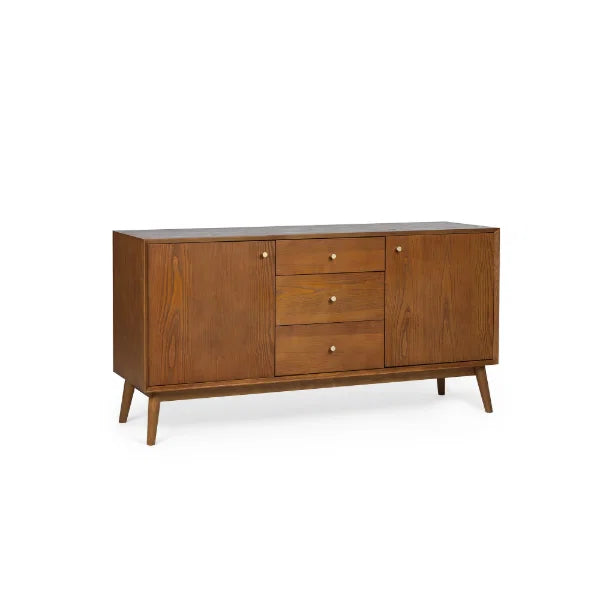 Lowry Large Sideboard – Oak – Retro-Inspired Design with Golden Knobs