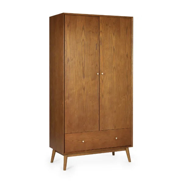 Lowry 2 Door Wardrobe – Oak – Classic Design with Brushed Metal Handles