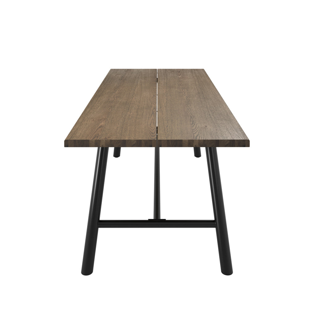 LPD Furniture Louie coffee wood-effect dining table with black frame and silver detailing in a modern dining setting