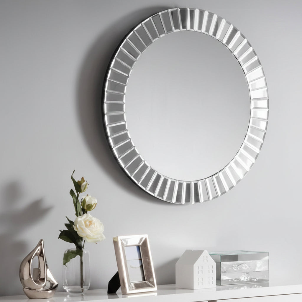 Sonata Small Round Wall Mirror – Sleek Metal Frame – Perfect for Hallways or Bathrooms | Julian Bowen