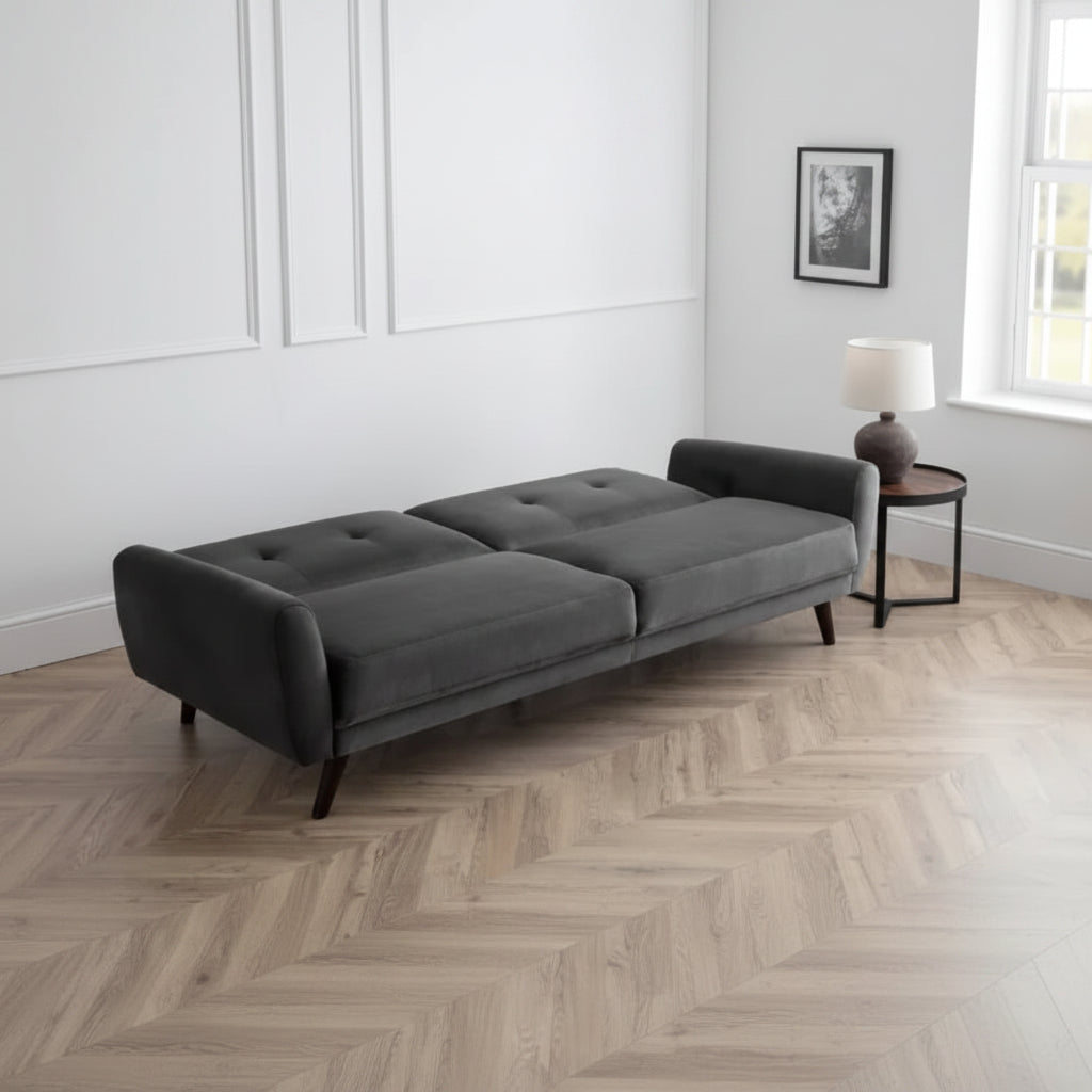 Monza Sofabed – Dark Grey Velvet – Elegant Sofa by Day, Guest Bed by Night | Julian Bowen