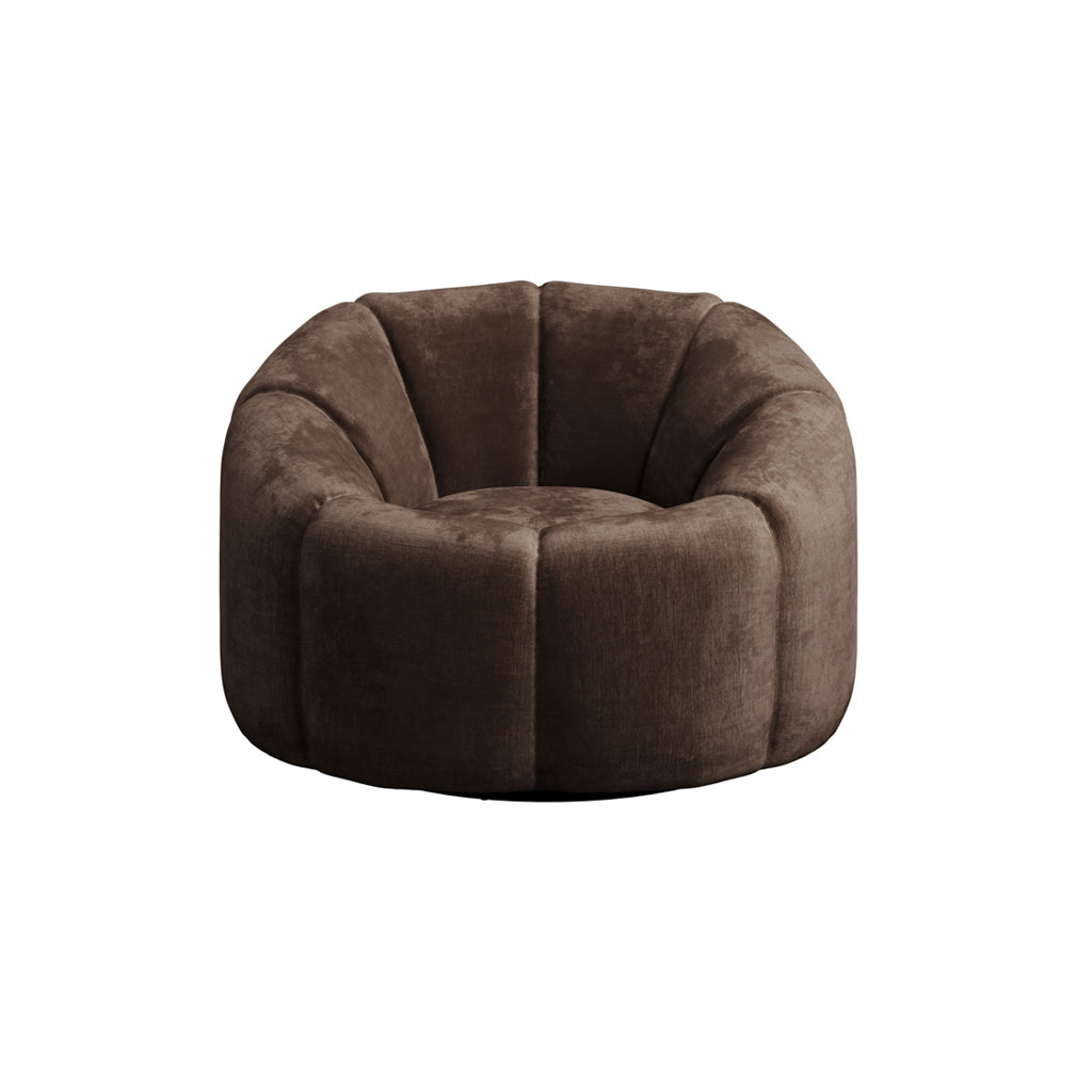 LPD Furniture Nao basil boucle swivel chair with 70s inspired design in a modern living room setting