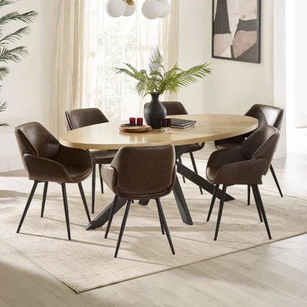 Parker Set of 2 Upholstered Dining Chairs – Brown Faux Leather – Vintage Style (Pre-order – May)