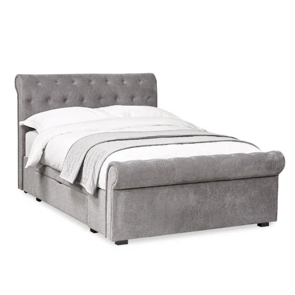 Ravello Grey Chenille Double Bed – Buttoned Headboard with Storage Drawers | Julian Bowen