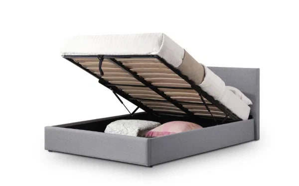 Rialto Lift-Up Storage Bed – Light Grey Linen – Gas-Powered Ottoman with Sprung Slatted Base