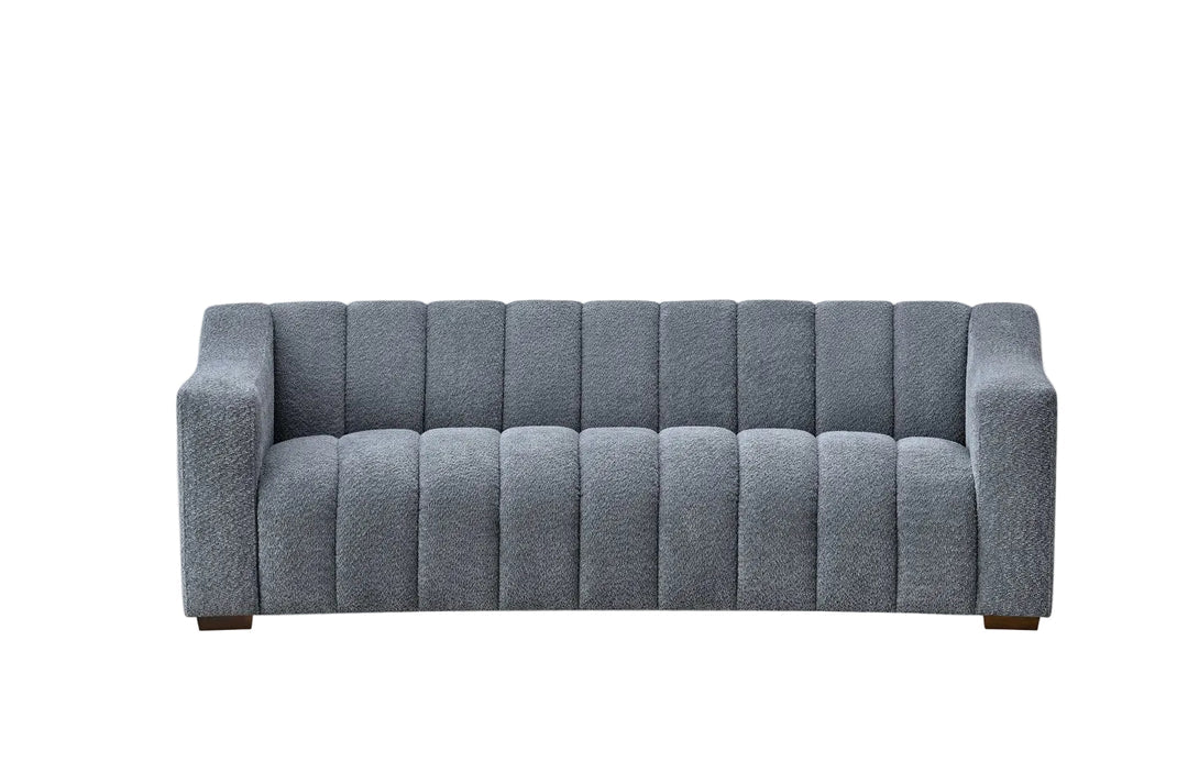 Furnish365 Astoria iron bouclé 3 seater sofa with deep channel stitching in a modern living room setting