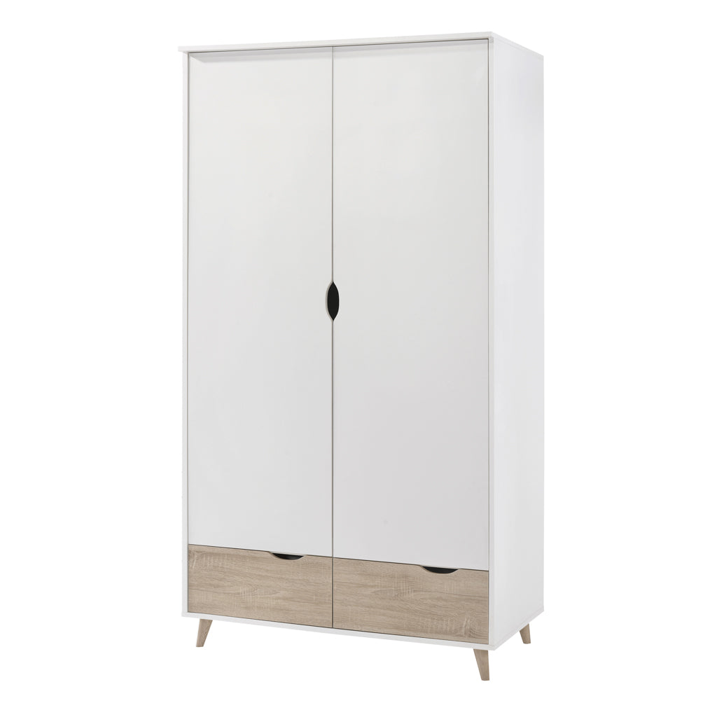 LPD Furniture Stockholm white oak double wardrobe with 2 doors and 2 drawers in a modern bedroom setting