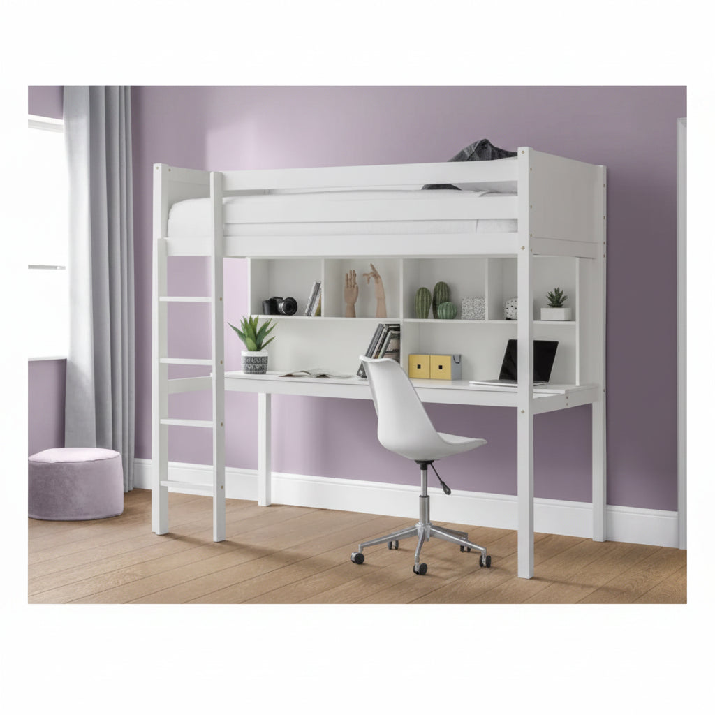 Titan High Sleeper – Surf White – Kids Bed with Desk and Storage | Julian Bowen
