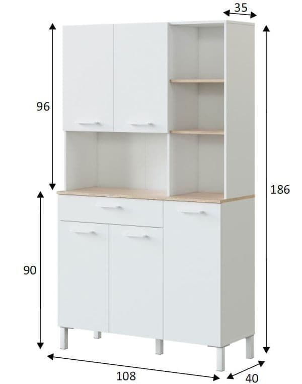 Amos Mann Furniture Denby cupboard showing the 5 doors, 1 drawer and hutch for microwave