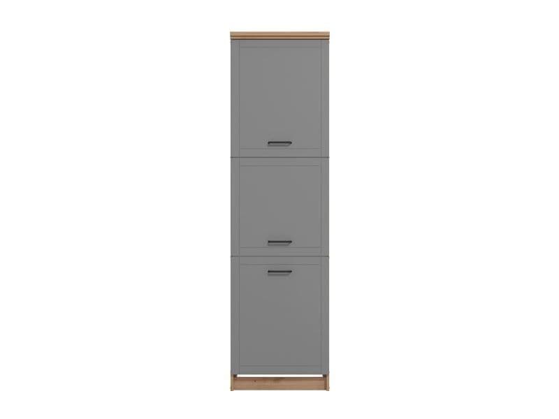 Amos Mann Furniture Hudson grey and oak tall kitchen larder unit in a modern kitchen setting