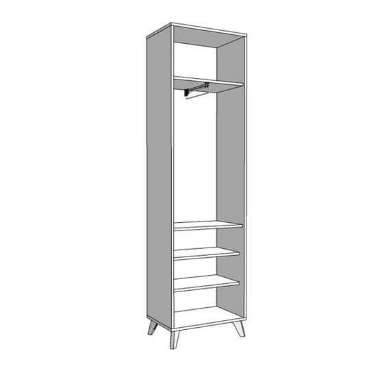 Amos Mann Furniture Kenzo grey oak slim wardrobe with black legs in a modern bedroom setting