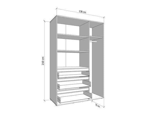Amos Mann Furniture Kyoto cashmere 3 door mirrored wardrobe with 3 drawers in a modern bedroom setting