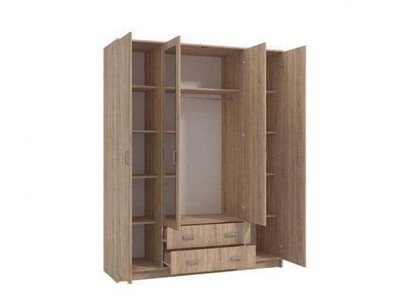 Amos Mann Furniture Miami Sonoma oak effect 4 door 2 drawer wardrobe in a modern bedroom setting