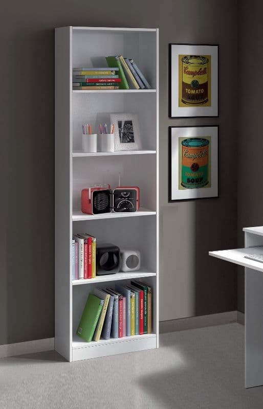 Amos Mann Furniture Mila artic white bookcase in a modern living room setting
