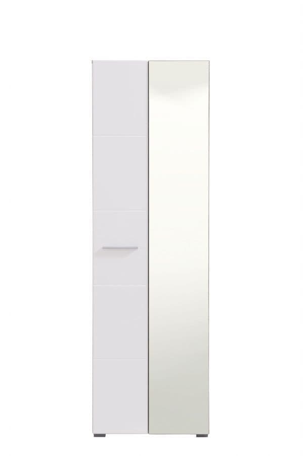 Amos Mann Furniture Myra white mirrored narrow wardrobe in a modern compact bedroom setting