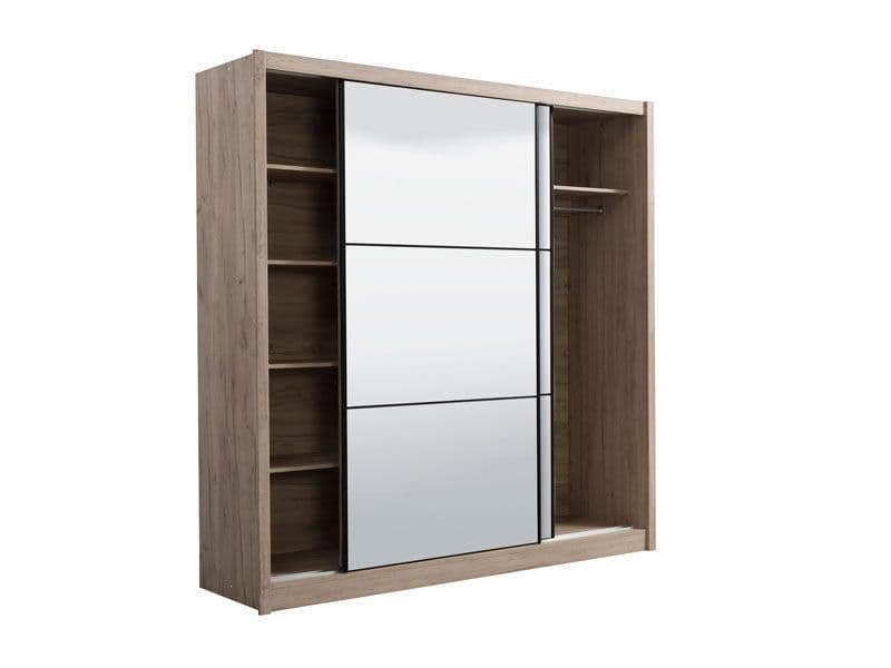 Amos Mann Furniture Nevada artisan oak full mirrored sliding wardrobe in a modern bedroom setting