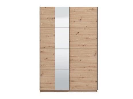 Amos Mann Furniture Noah oak effect sliding wardrobe with full-length mirror in a modern bedroom setting