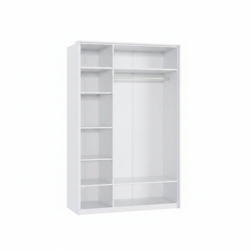 Amos Mann Furniture Rado white high gloss 3 door mirrored wardrobe in a modern bedroom setting