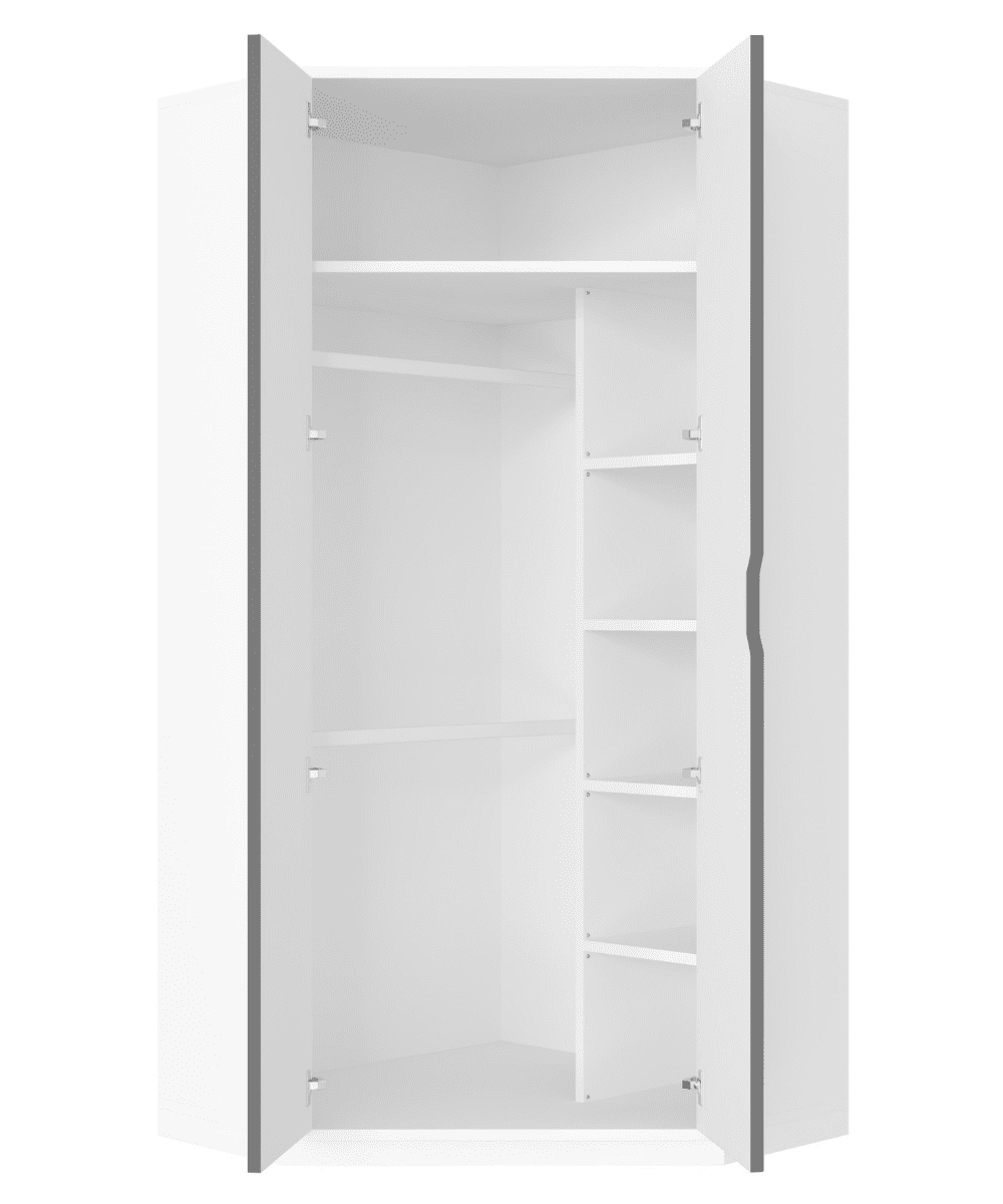 Amos Mann Furniture Santino mirrored corner wardrobe in a modern bedroom setting