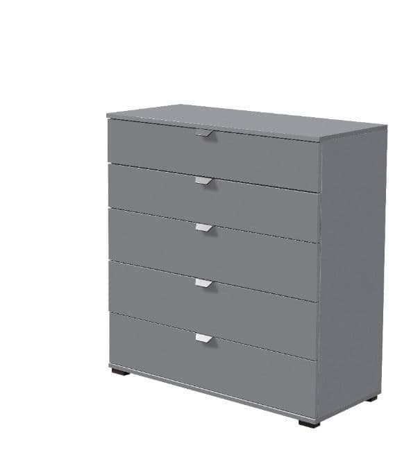 Amos Mann Furniture Valentina graphite grey chest of drawers in a modern bedroom setting