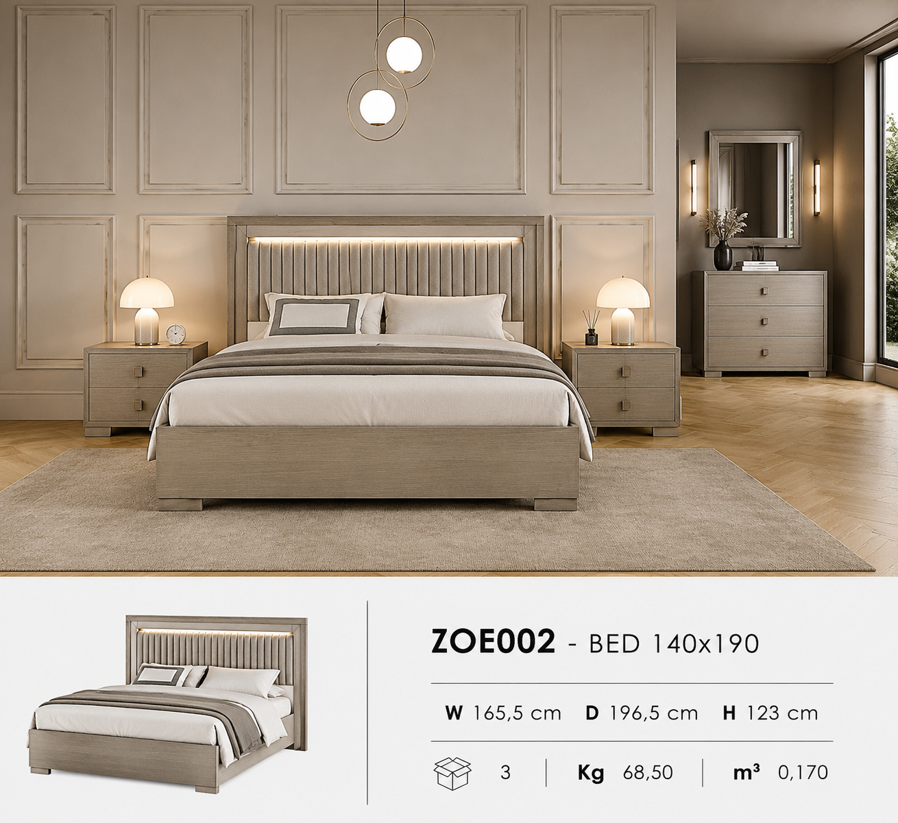 140x190 cm LED Bed – Italian Craftsmanship, Modern Glow Headboard