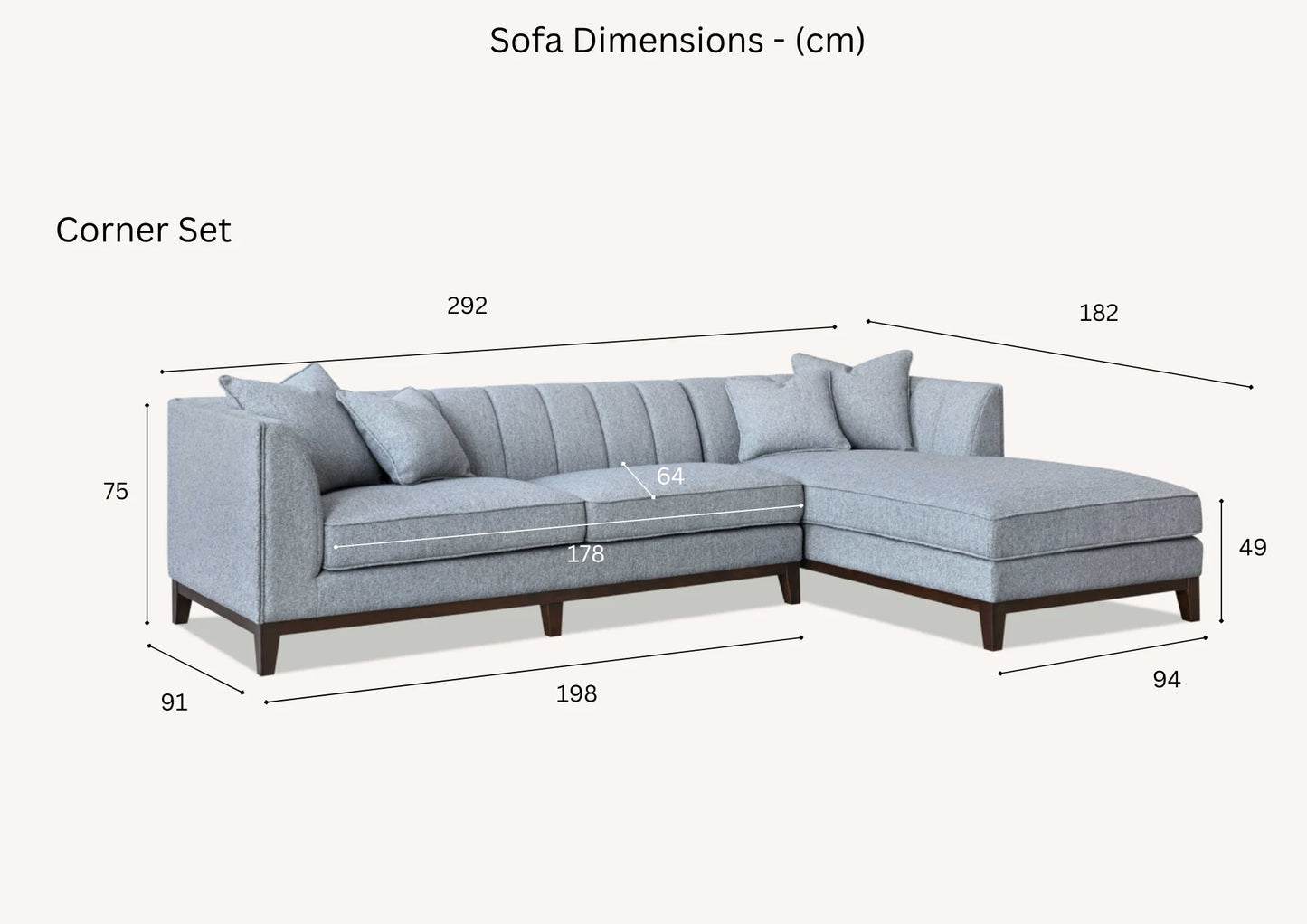 Furnish365 Cooper corner sofa from behind showing the mid-century modern design