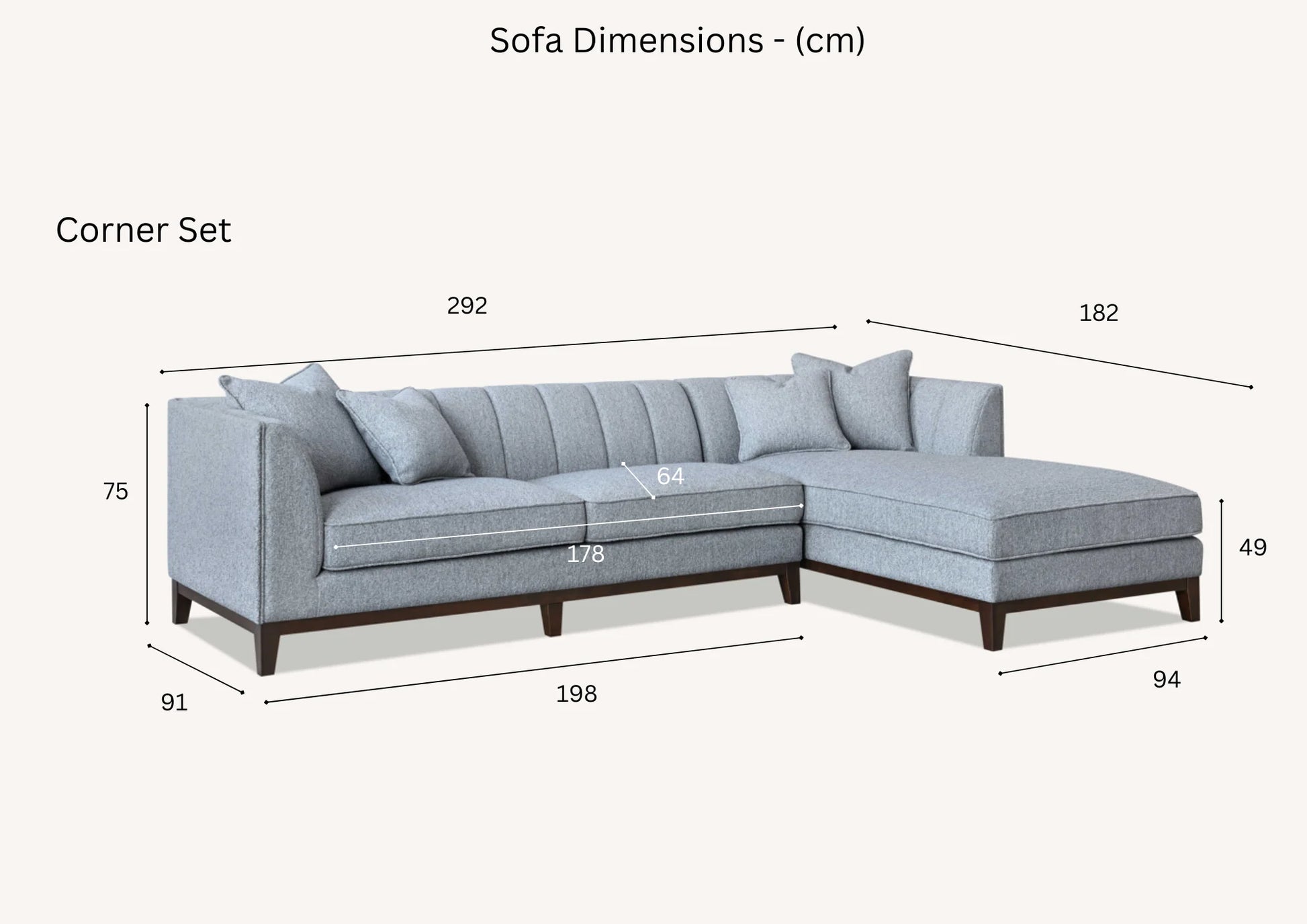 Furnish365 Cooper corner sofa from behind showing the mid-century modern design