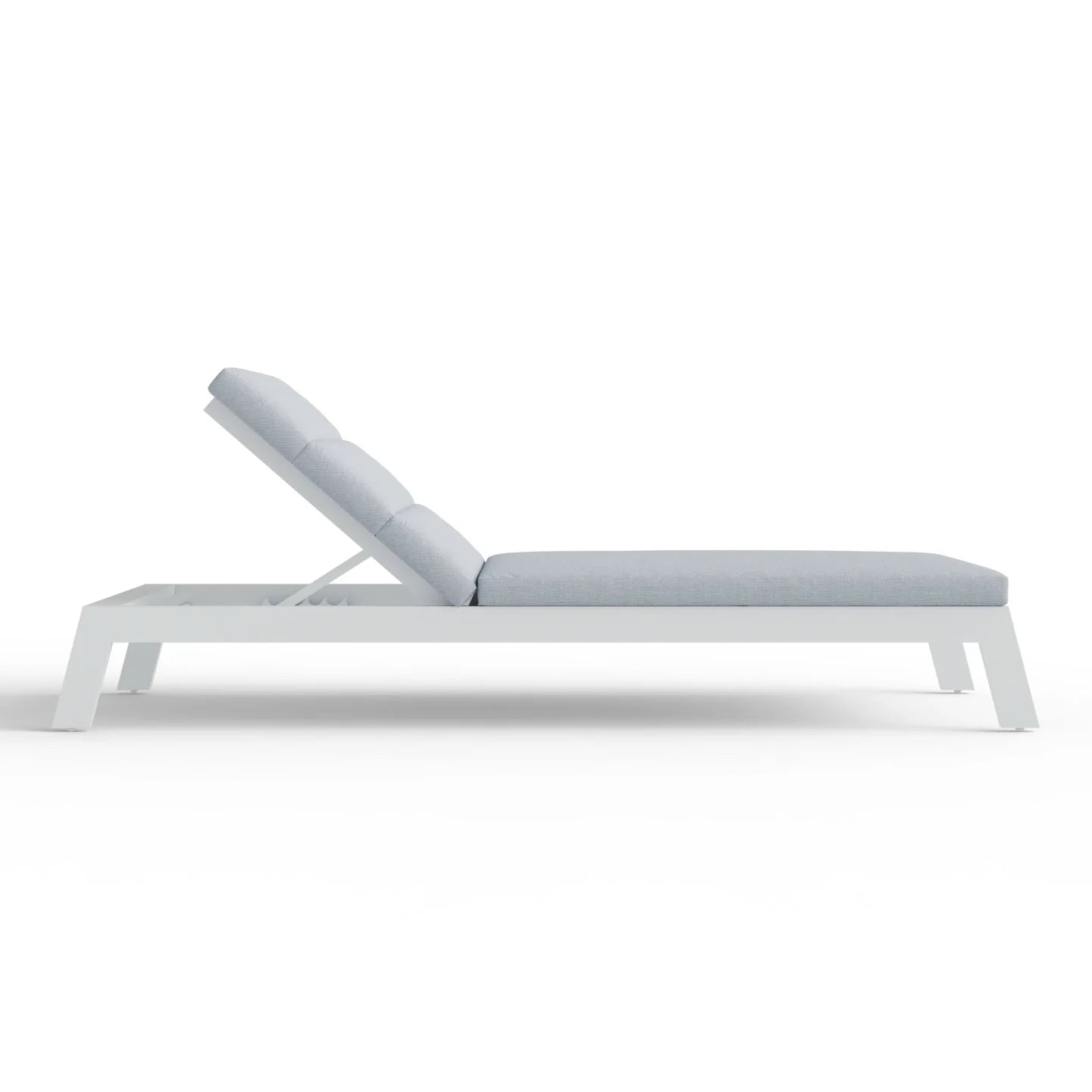 ALUXO Dasia white reclining sun lounger with matching side table in a modern garden setting
